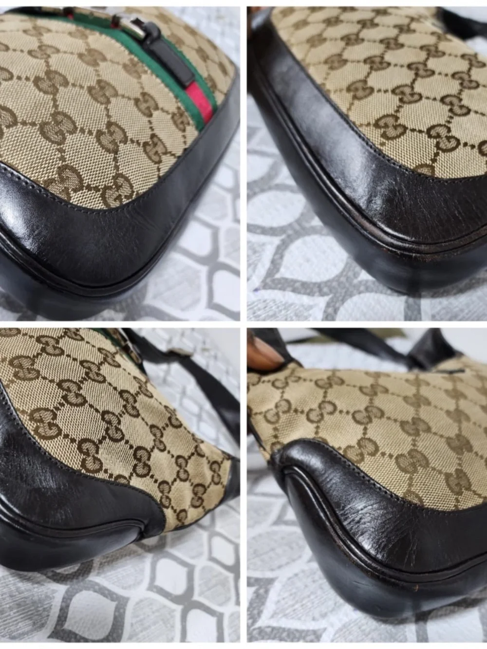 Authentic GUCCI GG Canvas Web Jackie O Bouvier Hobo Bag Brown/Beige